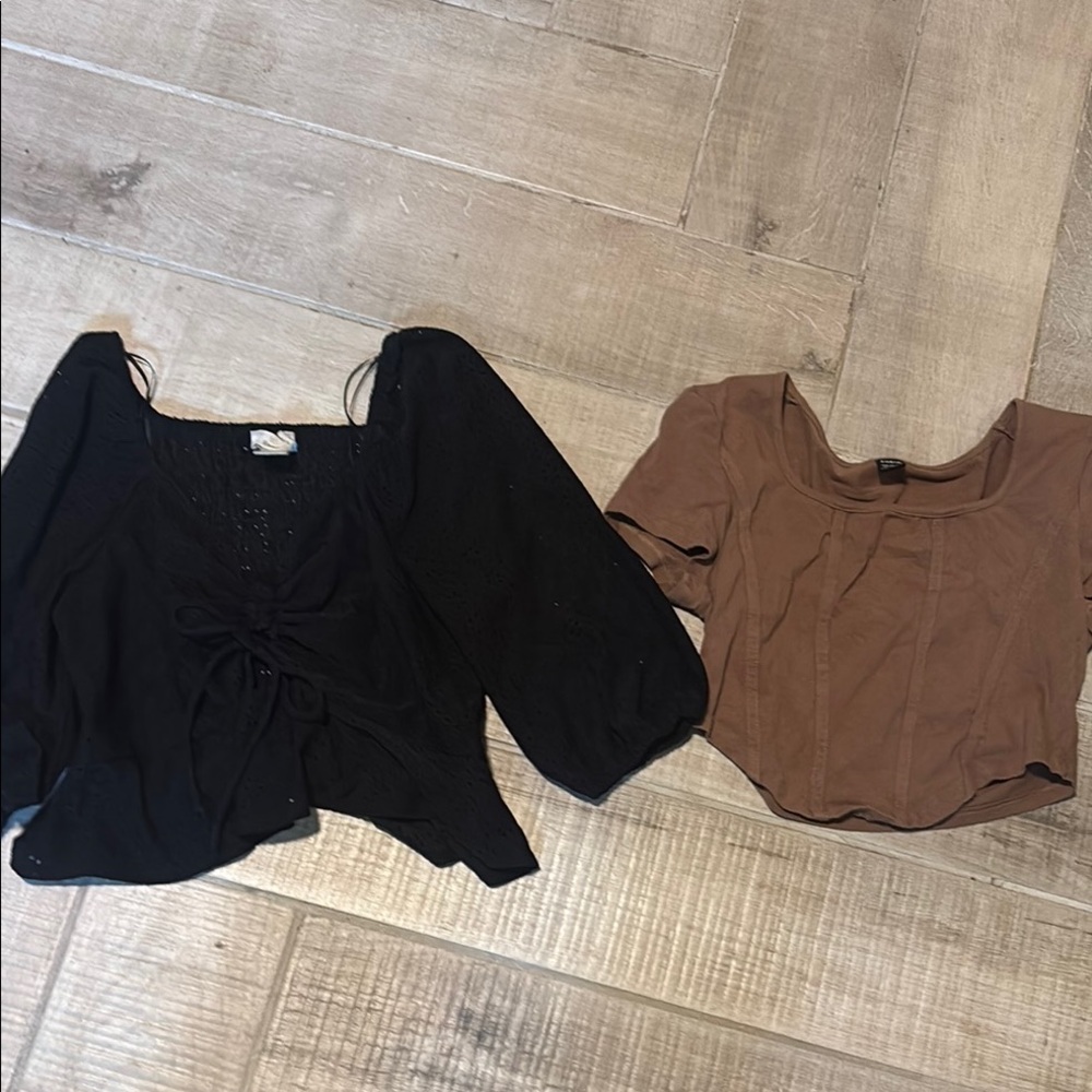 Black Tie-Front Puff Sleeve Top - Women